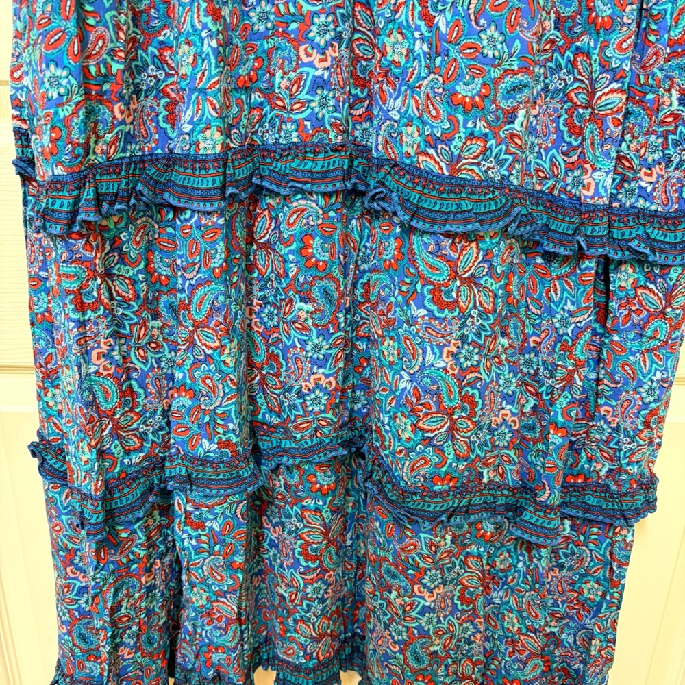 J. Jill Blue and Red Paisley Tiered Midi Dress - Picture 2 of 6